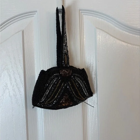 Elegant Vintage Beaded Black and Brown Evening Bag or Purse - Picture 3 of 4